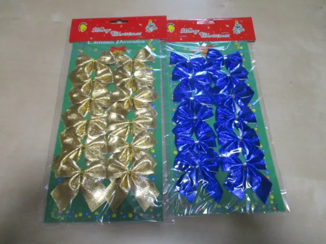 2 x 12er Pack  Deko Schleifen - Gold  Blau  - Weihnachtsbaum - Adventskranz