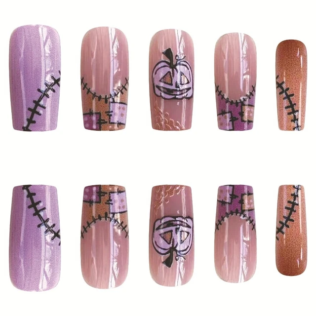 Short Grandiose Nail Full Cover Press on Nails False Nail  Halloween Carnival