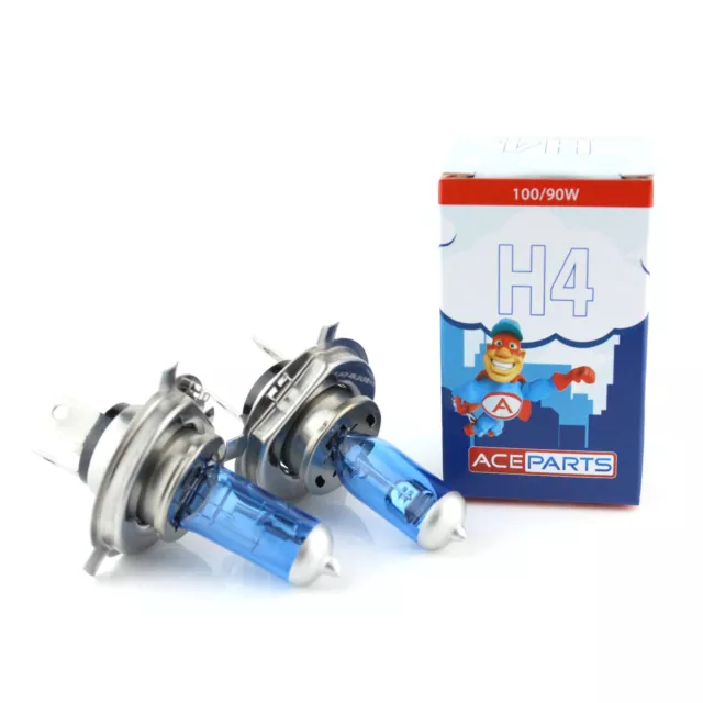 H4 100w Super White Dipped Low / High Beam Halogen Headlight Bulbs Pair 12v