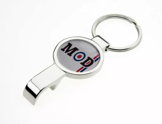 Mod Target Red And Blue Stripe Polished Metal Keyring And Bottle Opener