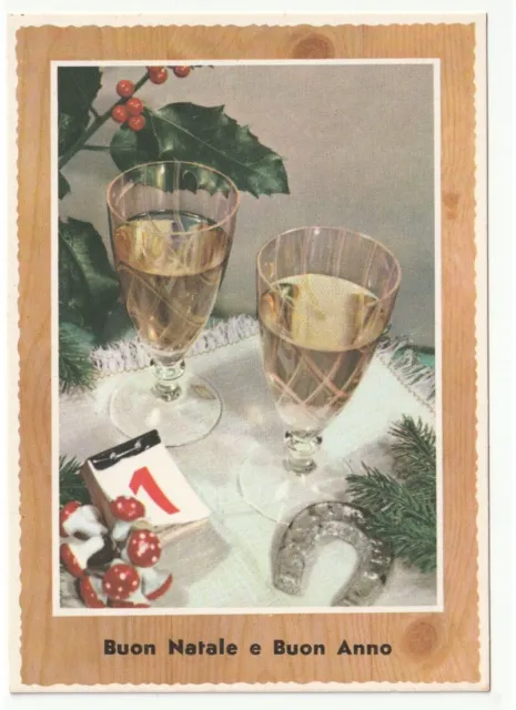 Non Viaggiata Buon Natale e Buon Anno foto cartolina vintage funghi calendario