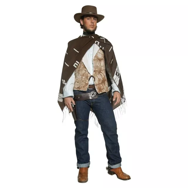 Cowboy Costume Adult Clint Eastwood Poncho Wild West Gunslinger Fancy Dress