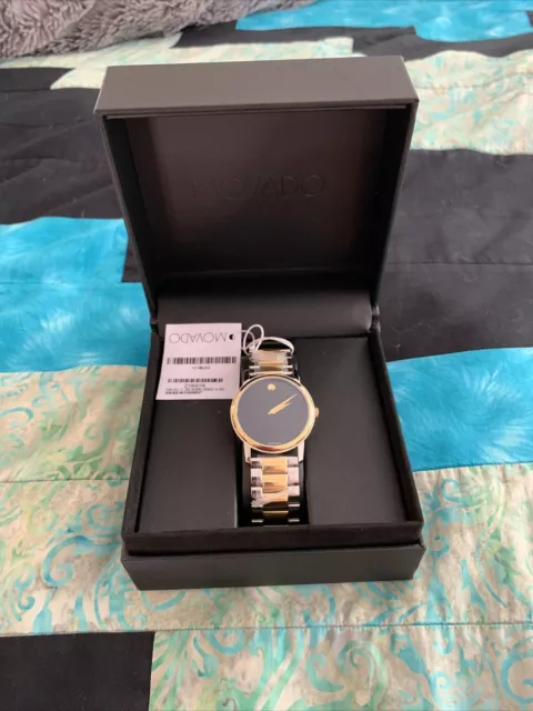 New $995 MSRP MOVADO Classic Museum Quartz Black Dial Men's Watch Model 2100016