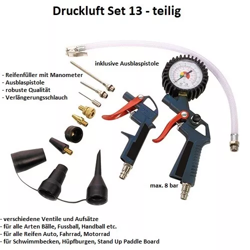 Druckluft Zubehör Set für Kompressoren - inkl. Reifenfüller & Ausblaspistole