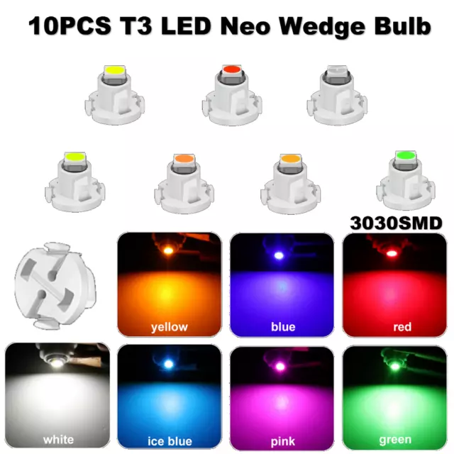 10x T3 Neo Wedge Bulb 3030 LED Car Instrument Cluster Panel Climate Control bulb