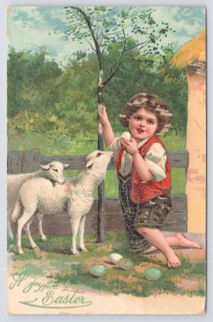 9801 Gel~9802 Brilliant~PM 1915~Joyful Easter~Girl On Farm With Sheep~Eggs~Tree
