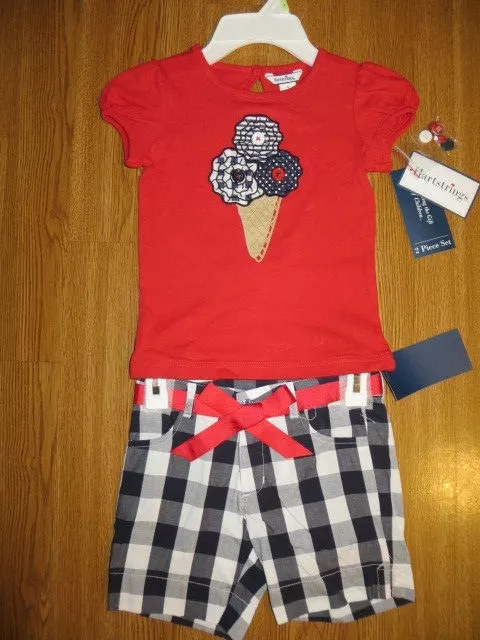 New Hartstrings Girls Two Piece Short Set Red White Blue Size 4, 5, 6X  $58