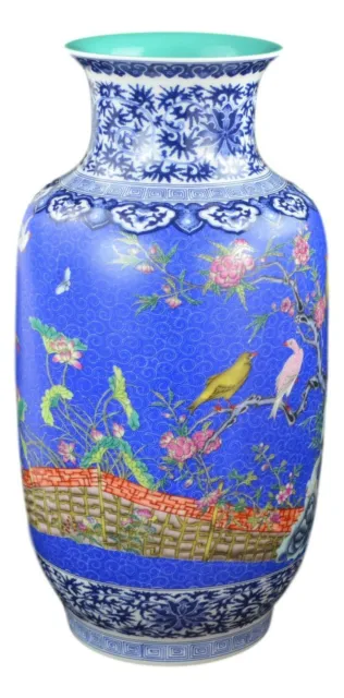 Classic Famille Rose Porcelain Vase, Etched-Flower Background, Birds and Flow... 3