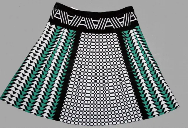 Buffalo David Bitton Geometric Knit Flare Skirt Black Green White Wm M Unworn