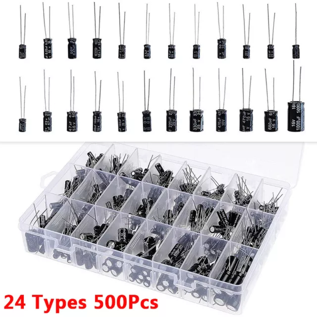 500pc Electrolytic Capacitor Assortment Kit 24 Value 0.1-1000uF Assorted Set UK