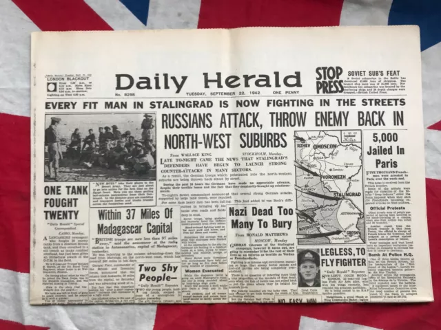 WW2 Newspaper COPY 1942 Stalingrad Madagascar Lieutenant H L Lloyd