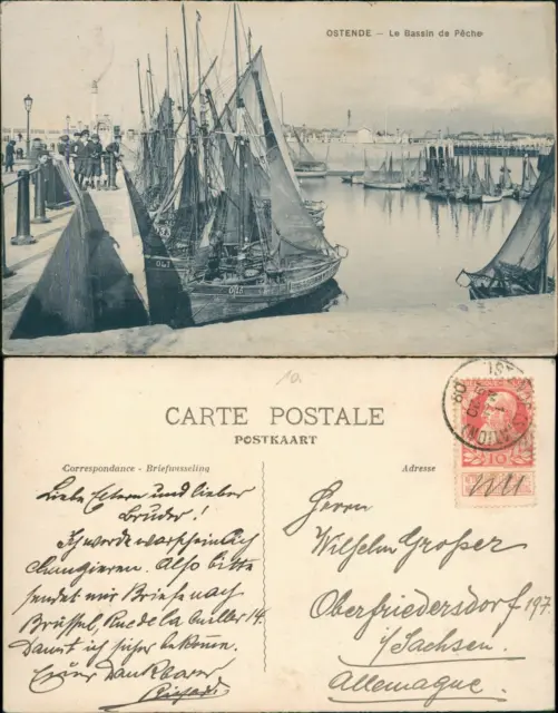 Postkaart Ostende Oostende Fischerei-Hafen Le Bassin de Pêche 1909