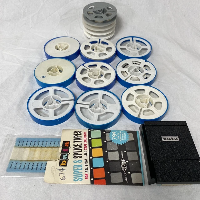 Estuche de película de empalmes invisibles de película baia Super 8 y 9 carretes vacíos extras
