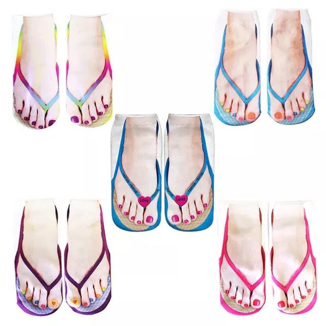 5 Pair Flip Flop Socks 3D Pattern Manicure Print Funny Hidden Comfort1342