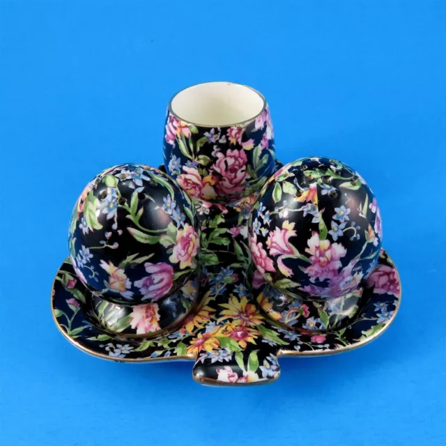 Rare Royal Winton Nantwich Chintz Salt & Pepper Shaker with Eggcup & Underplate