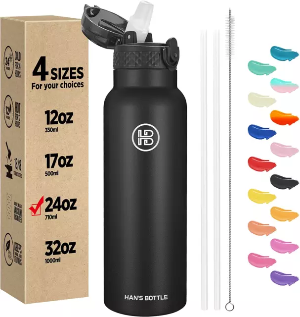 Sports Water Bottle - 24 Oz, Straw Lid, Leak Proof, Vacuum Insulated Stainless S