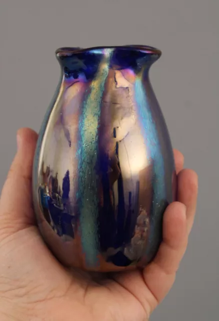 Antique Loetz Czech Signed Hand Blown Iridescent Silberstreifen Art Glass Vase