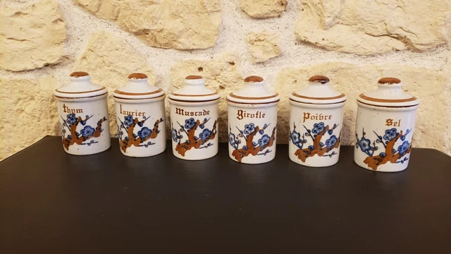 Lot De 5 Pots à Épices Vintage Delfts Bleu Faïence Blanc Et Bleu