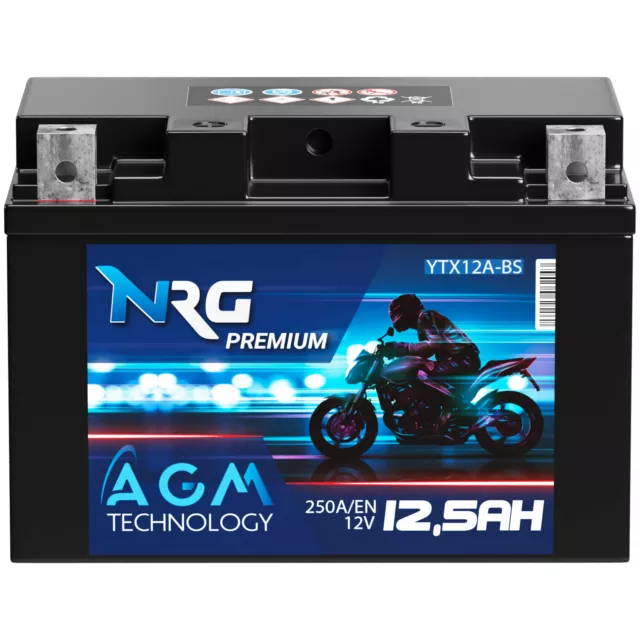 NRG YTX12A-BS AGM Motorradbatterie 12,5Ah 12V Batterie YT12A-BS 51013 YTZ12S
