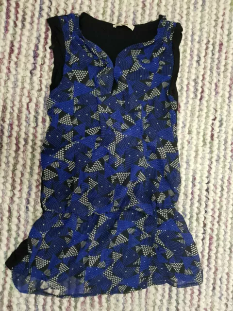 OASIS Shift Mini Dress Size 6-8 Black Navy Geometric Sleeveless Holiday Occasion