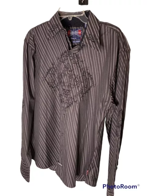 Christopher Wicks English Laundry Mens Button Up Long Sleeve Black stripe sht XL