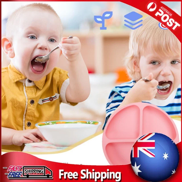 Cute Baby Infant Dining Plate Non Slip Training Sucker Dishes Tableware (Pink)