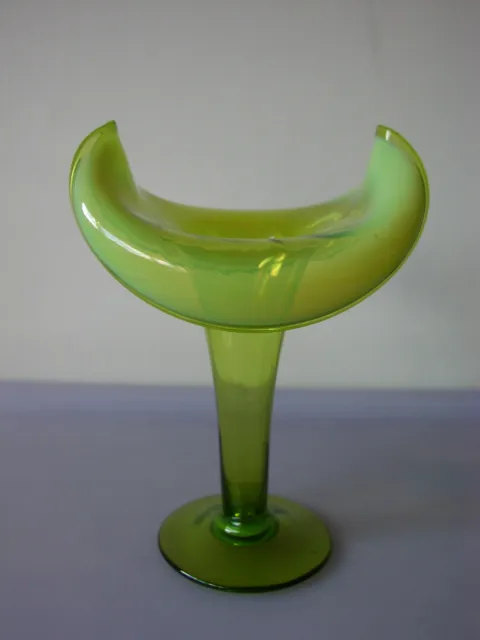 Antique Art Glass Green Opaline Turned Over Rim Bud Vase