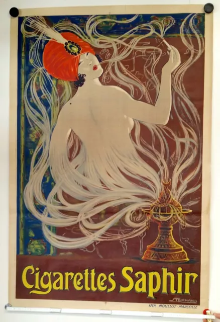 Original Vintage Poster Cigarettes Saphir Reklame Plakat Affiche Originale 1920