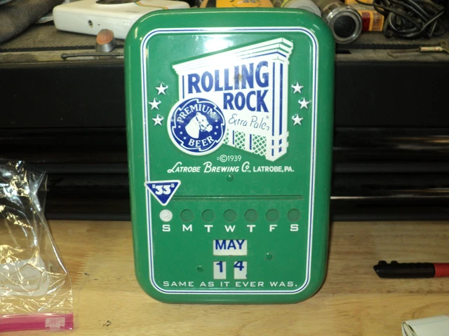 rolling rock latrobe brewing pa metal calender