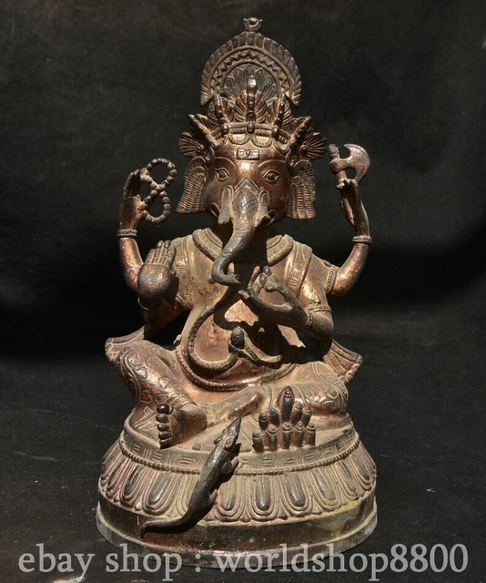 10.8"Chinese Copper Gilt Buddhism Ganesh Lord Ganesha Elephant God Buddha Statue