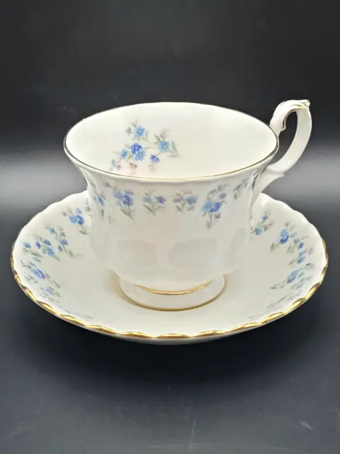 Royal Albert 'Memory Lane' 1965-73 Footed Cup/Saucer, Blue & Pink Forget-Me-Nots