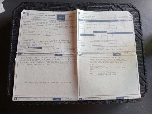 LIBRETTO CIRCOLAZIONE AUTOCARRO Cassone Ribaltabile IVECO 35C11 ANNO ...