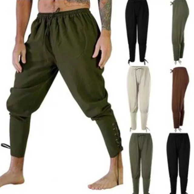 Men Medieval Renaissance Trousers Tapered Pants Pirate Costume Ankle Banded