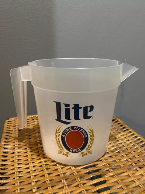 Set of 2 40 oz clear white Plastic Miller Lite Pitcher with handle