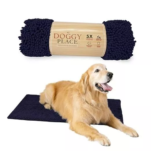 Microfiber Dog Mat for Muddy Paws, 36" x 36.0"L x 26.0"W x 1.0"Th Navy Blue