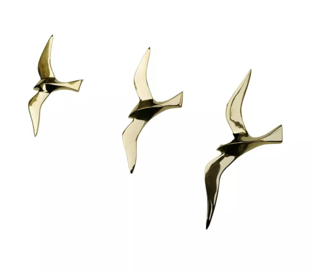 Decorative Brass Wall Mount Flying Seagull Birds Set of 3 Pcs -,25,20,17 cm