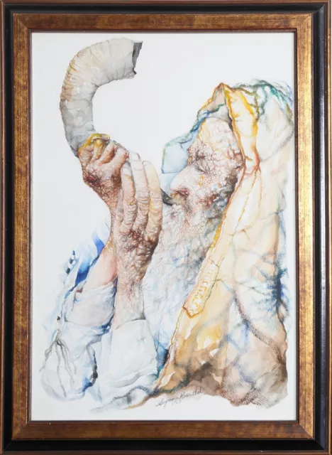 Seymour Rosenthal, Jewish Man with Shofar, Watercolor on Paper, signed l.l.