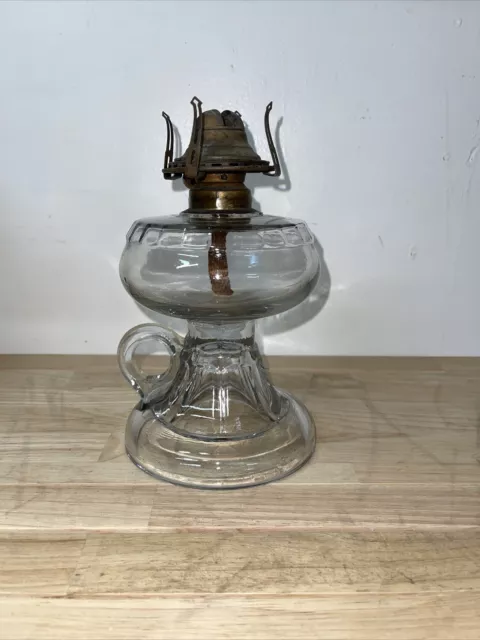Scovill Oil Lamp Queen Anne No. 1 on Glass Base with Finger Loop