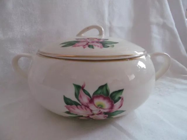 Vtg Paden City Pottery Covered Vegetable Bowl Casserole Dish Pink Modern Orchid