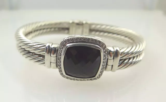 Bracelet diamant argent David Yurman 10 mm avec quartz fumé 3