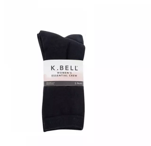 K Bell Womens Essential SOFT Stretch Coolmax Crew Socks 5 Pack - Variety! NWT!