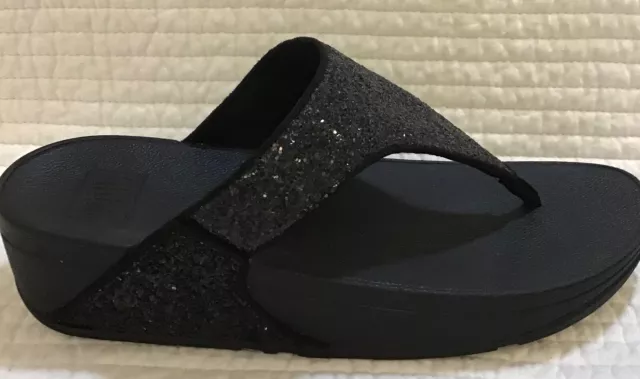 Fitflop Lulu Shimma Glitter Toe-Thong Black Size Us 7