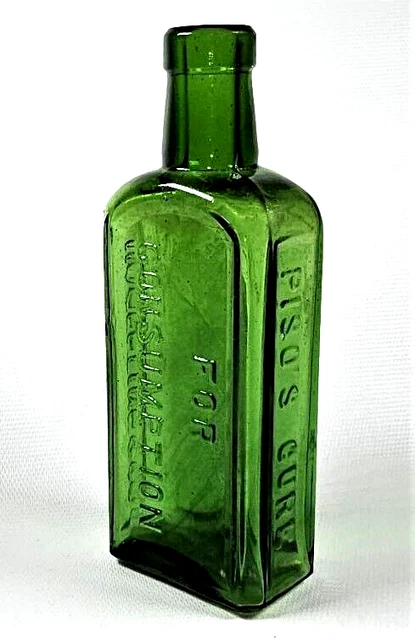 Olive Green PISO'S Cure For CONSUMPTION Quack Patent MEDICINE Blown in Mold