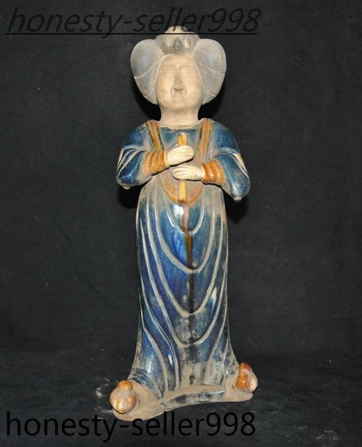15.6"Ancient Tang Sancai pottery porcelain sacrifice court musician piper statue