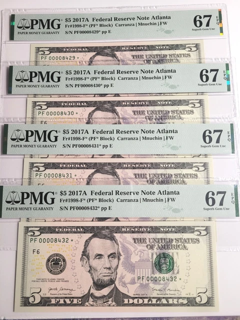 2017-A $5 FRN *STAR* Note Fancy LOW 4 DIGIT Serial PMG 67EPQ UNCIRCULATED.