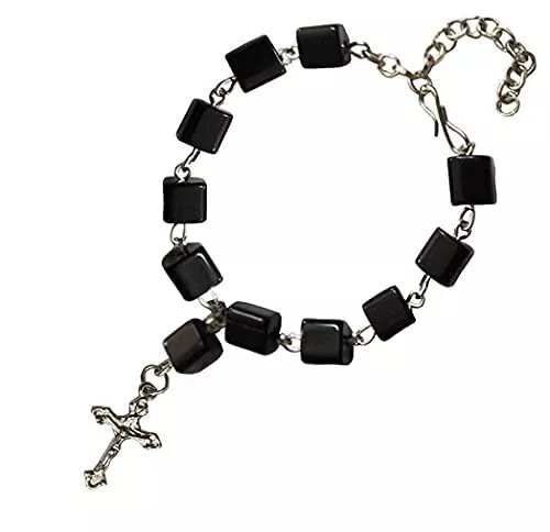 Hecho a Mano Negro Cuentas Cruz con Rosario Mother Santa Religioso Pulsera