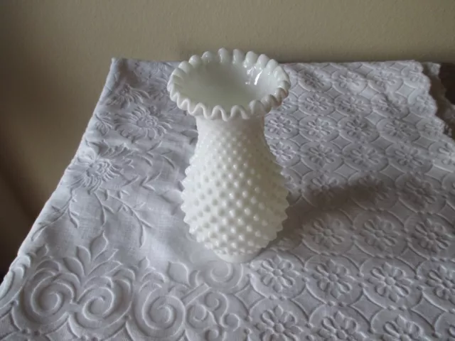 Vtg Milk Glass Hobnail Hurricane Shade Only Crimped Ruffled Top  2" Fitter