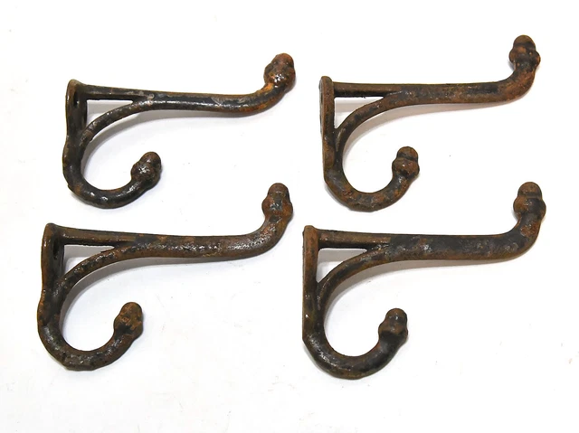 4 Vintage Matching Metal Acorn Tip Wall Coat Or Hat Double Prong Hooks