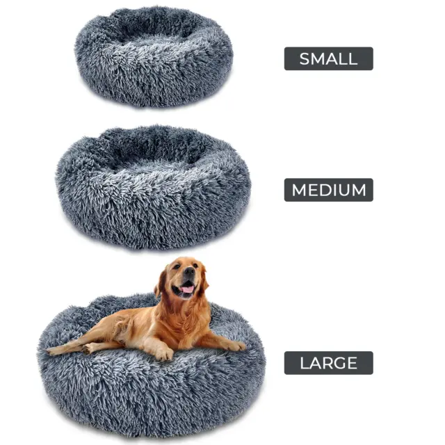 Dog Bed Donut Soft Round Plush Cat Beds For Calming Pet Anti Anxiety Washable UK