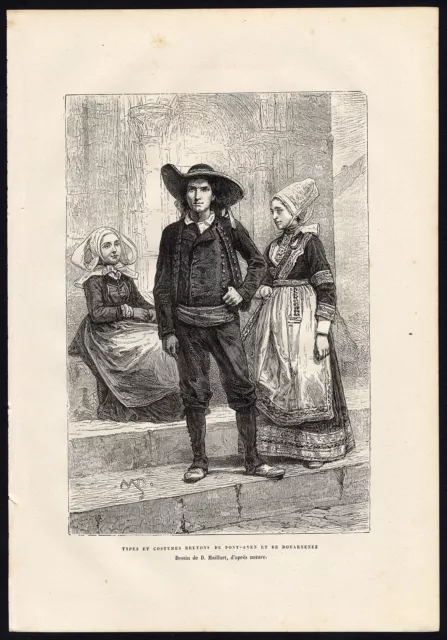 Antique Print-FRANCE-BRITTANY-PONT AVEN-DOUARNENEZ-Reclus-Hildibrand-1881